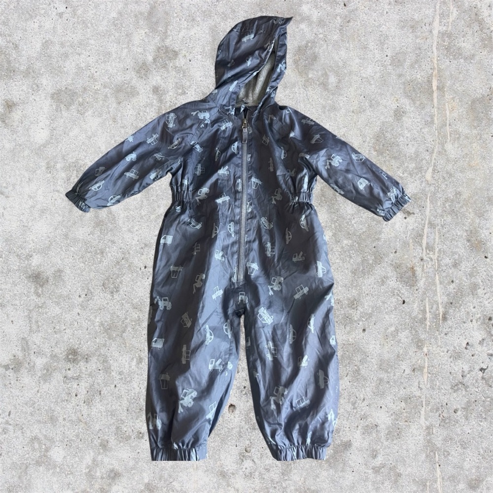 Bluezoo Gray Hooded Rain Suit with Pattern Size 12-18